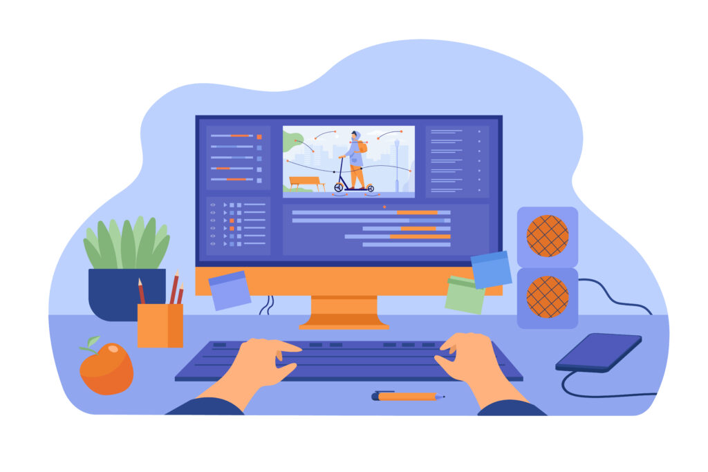 About computer and monitor of graphic animator